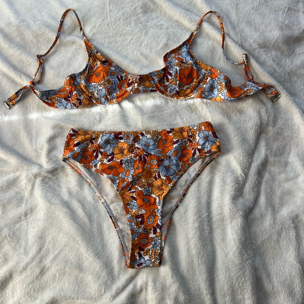 orange patterned bikini